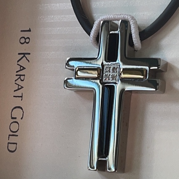 Mens Dolan Bullock CROSS Pendant 18K Gold Diamonds S-Steel Onyx in orig Box - Picture 12 of 14